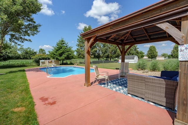 8181 Fawn Meadow Trl, Galesburg, MI 49053 - view of swimming pool with a gazebo, a patio area, and a shed
