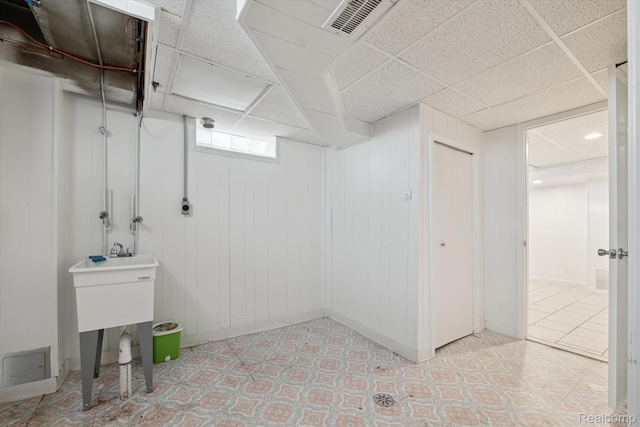 19340 Appoline St, Detroit, MI 48235 - basement featuring a drop ceiling and light flooring