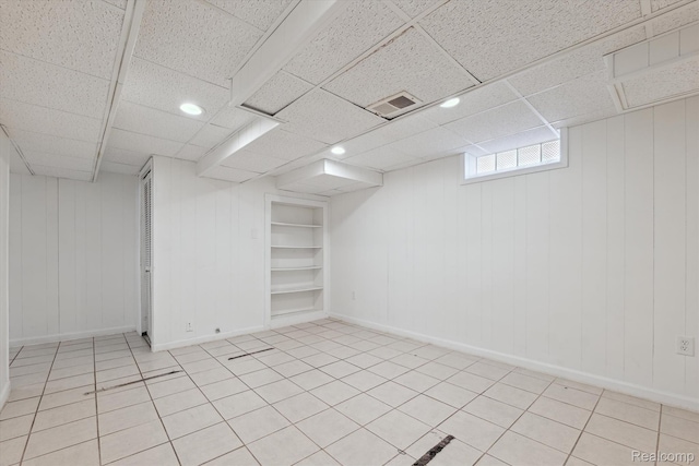 19340 Appoline St, Detroit, MI 48235 - below grade area featuring light tile patterned floors, recessed lighting, and a drop ceiling
