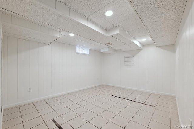 19340 Appoline St, Detroit, MI 48235 - basement featuring a drop ceiling, recessed lighting, and light tile patterned floors