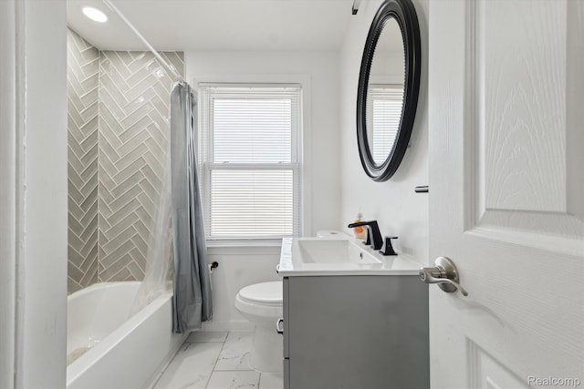 19340 Appoline St, Detroit, MI 48235 - full bath featuring vanity, marble look tile flooring, shower / bath combo, and plenty of natural light