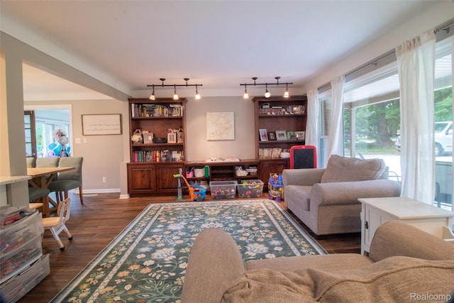 21102 Knudsen Dr, Grosse Ile, MI 48138 - living room with dark wood finished floors and rail lighting