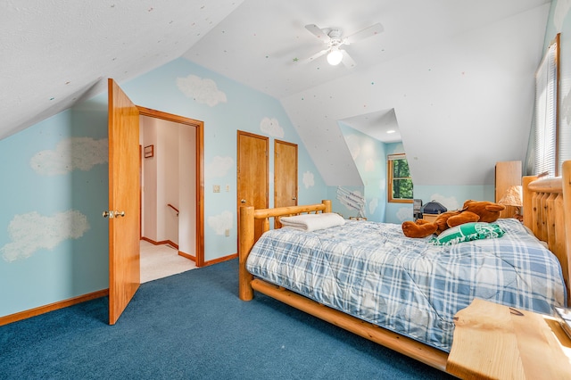 8361 9 Mile Rd, Big Rapids, MI 49307 - carpeted bedroom featuring vaulted ceiling and ceiling fan