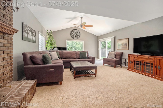 6706 Brookshire Dr, Canton, MI 48187 - carpeted living area featuring ceiling fan, plenty of natural light, and vaulted ceiling