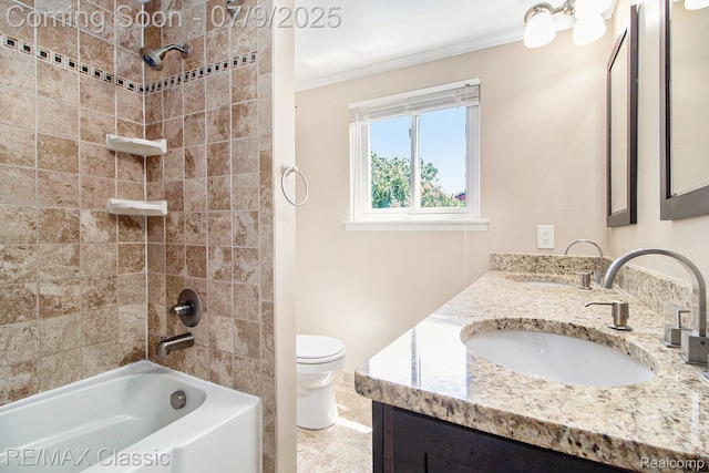 6706 Brookshire Dr, Canton, MI 48187 - full bath featuring ornamental molding, double vanity, and bathing tub / shower combination