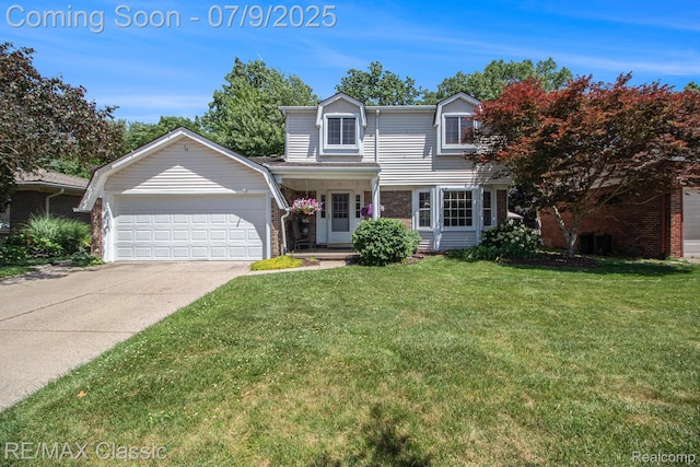 6706 Brookshire Dr, Canton, MI 48187 - traditional-style house featuring an attached garage, a front yard, concrete driveway, and brick siding