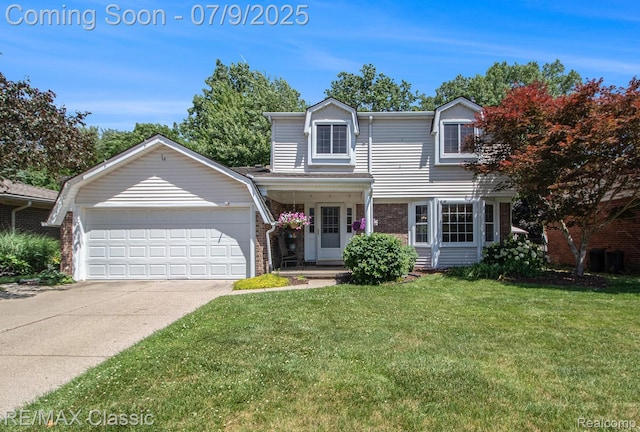 6706 Brookshire Dr, Canton, MI 48187 - traditional home featuring brick siding, a garage, concrete driveway, and a front lawn