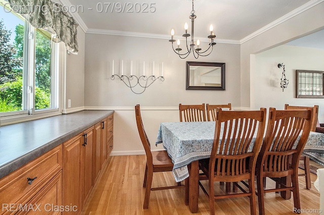6706 Brookshire Dr, Canton, MI 48187 - dining area with a chandelier, light wood-style flooring, healthy amount of natural light, and ornamental molding
