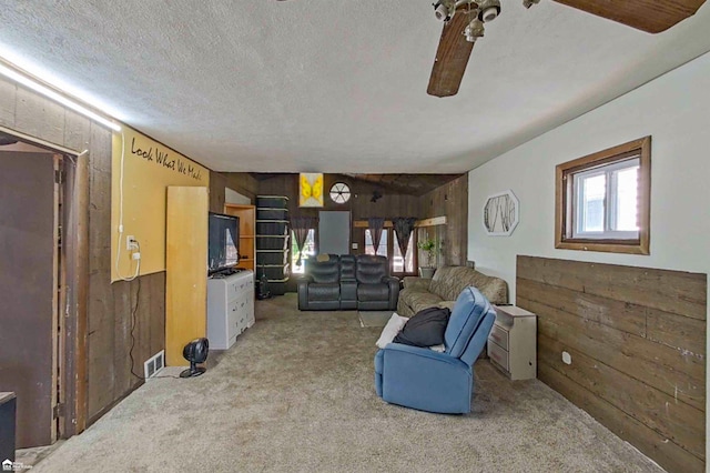 296 S Saginaw St, Montrose, MI 48457 - living room with wooden walls, carpet, plenty of natural light, and a textured ceiling