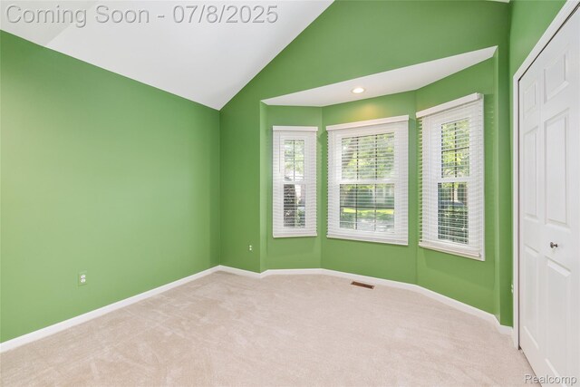 57349 Megan Dr, Washington, MI 48094 - carpeted empty room featuring vaulted ceiling and baseboards