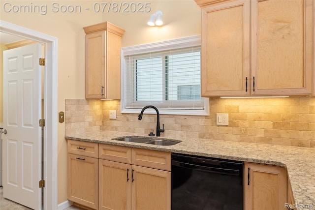 57349 Megan Dr, Washington, MI 48094 - kitchen featuring dishwasher, light brown cabinetry, tasteful backsplash, and light stone counters