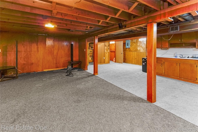 13776 Leroy St, Southgate, MI 48195 - below grade area with carpet flooring and wooden walls