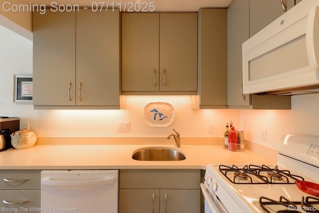 2746 Page Ave, Ann Arbor, MI 48104 - kitchen with white appliances, light countertops, and gray cabinets