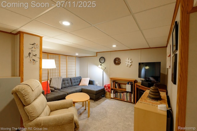 2746 Page Ave, Ann Arbor, MI 48104 - carpeted living room featuring a drop ceiling and recessed lighting