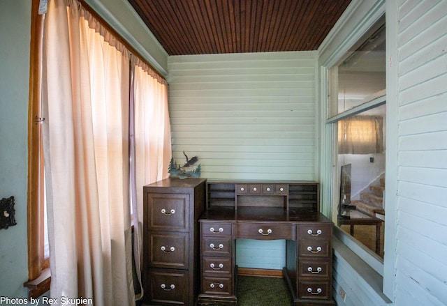 892 W Forest Ave, Muskegon, MI 49441 - home office with wood walls and wooden ceiling