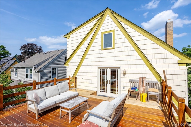 122 Linden Ct, Ypsilanti, MI 48197 - wooden terrace featuring an outdoor hangout area and french doors