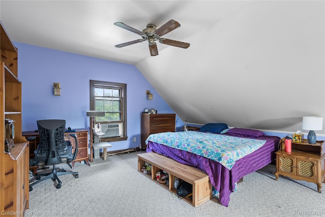 122 Linden Ct, Ypsilanti, MI 48197 - bedroom with carpet flooring, vaulted ceiling, cooling unit, and a ceiling fan