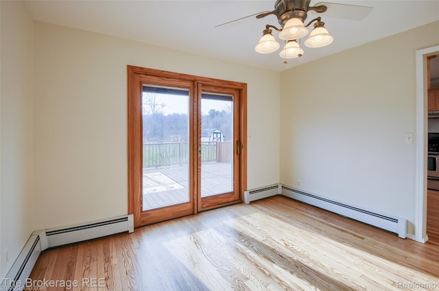 11247 Irish Rd, Otisville, MI 48463 - spare room featuring a baseboard radiator, ceiling fan, and wood finished floors