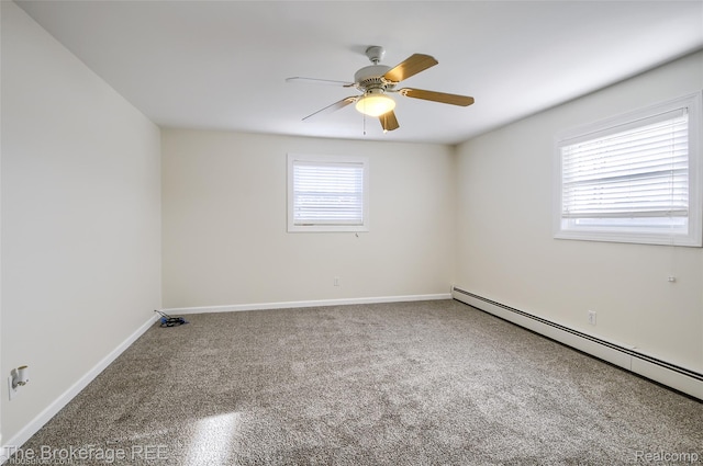 11247 Irish Rd, Otisville, MI 48463 - carpeted empty room featuring baseboard heating and a ceiling fan