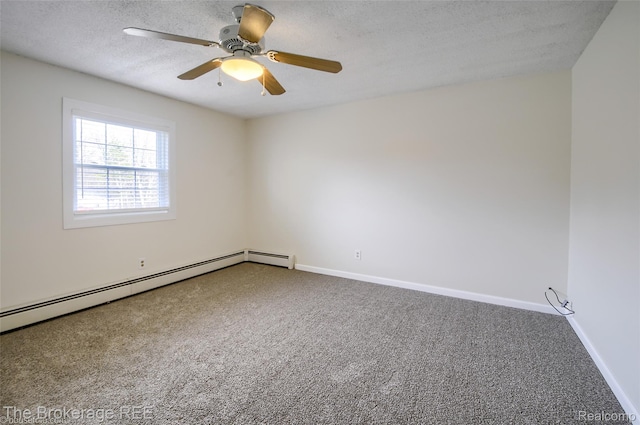 11247 Irish Rd, Otisville, MI 48463 - carpeted spare room featuring a textured ceiling, a baseboard radiator, and a ceiling fan