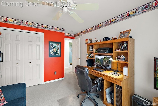54561 Laurel Dr, Macomb, MI 48042 - carpeted home office with a ceiling fan and baseboards