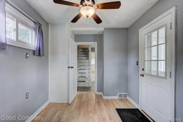 1977 Princeton Rd, Troy, MI 48072 - entryway with light wood-style flooring, a textured ceiling, and ceiling fan