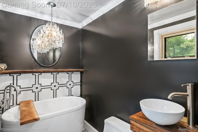 4247 Morningview Dr, Shelby Twp, MI 48316 - bathroom featuring ornamental molding and a chandelier