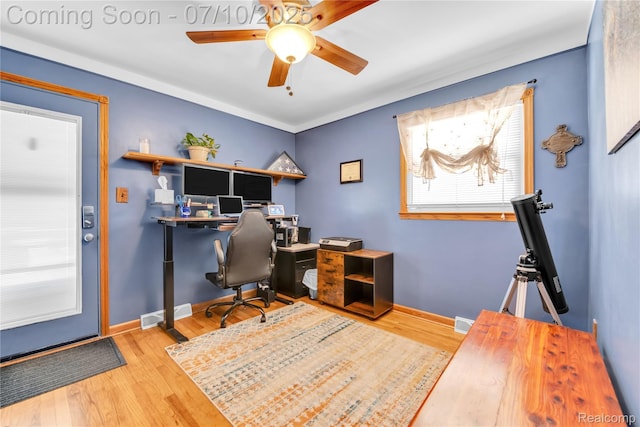 144 1st St, Wyandotte, MI 48192 - office area with wood finished floors and ceiling fan