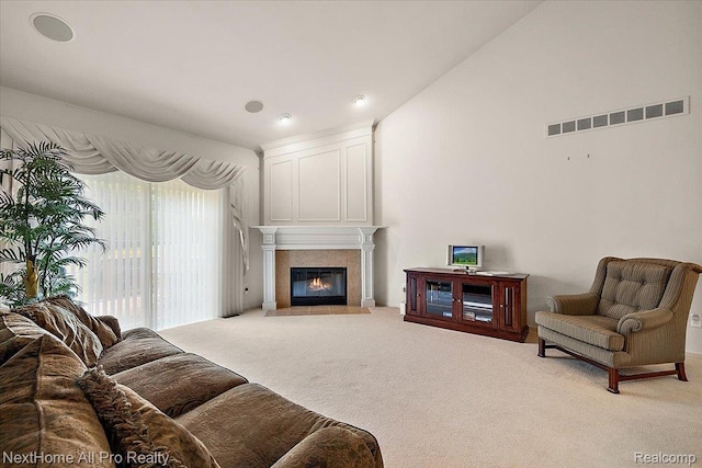 838 Knolls Landing Dr Unit 6, Milford, MI 48381 - living area featuring carpet and a large fireplace