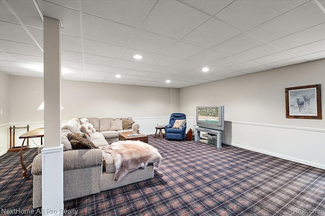 838 Knolls Landing Dr Unit 6, Milford, MI 48381 - carpeted living area with a drop ceiling and recessed lighting