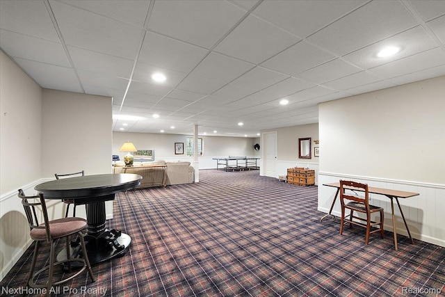 838 Knolls Landing Dr Unit 6, Milford, MI 48381 - playroom with carpet floors, a wainscoted wall, and recessed lighting