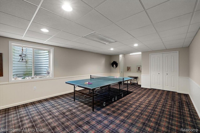 838 Knolls Landing Dr Unit 6, Milford, MI 48381 - playroom featuring dark colored carpet, recessed lighting, and a paneled ceiling