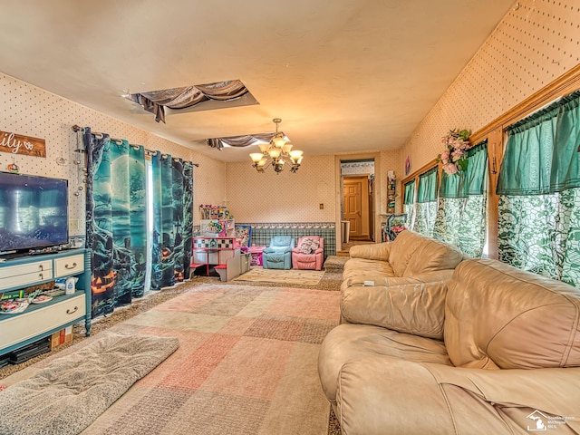476 Borgess Ave, Monroe, MI 48162 - living room with wallpapered walls and a chandelier