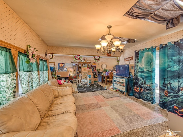 476 Borgess Ave, Monroe, MI 48162 - living room with wallpapered walls and a chandelier