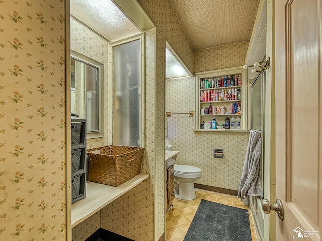 476 Borgess Ave, Monroe, MI 48162 - bathroom featuring wallpapered walls, vanity, tile patterned flooring, and a shower