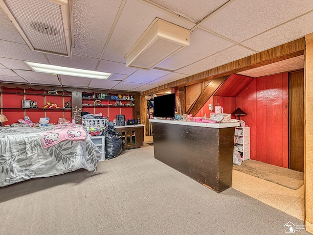 476 Borgess Ave, Monroe, MI 48162 - misc room featuring a paneled ceiling, wood walls, and a dry bar