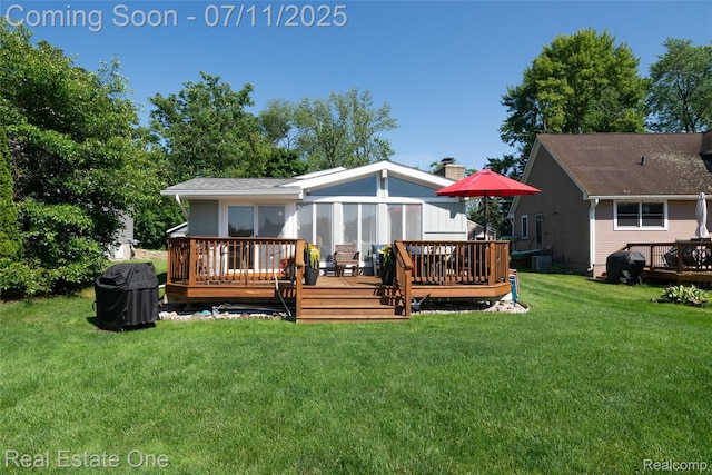 8856 Charbane Ave, White Lake, MI 48386 - back of property featuring a deck and a yard