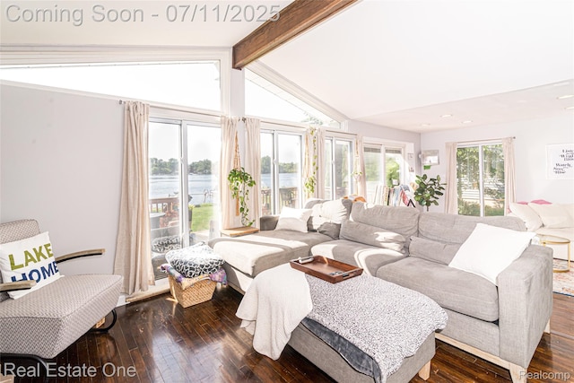 8856 Charbane Ave, White Lake, MI 48386 - living area with dark wood-type flooring, a water view, and recessed lighting