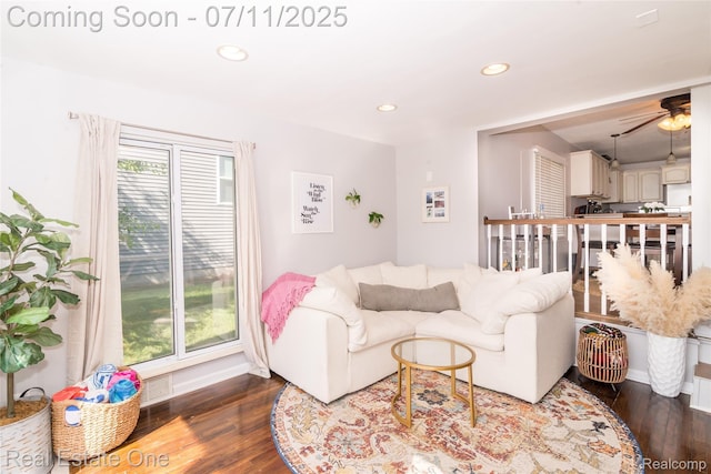 8856 Charbane Ave, White Lake, MI 48386 - living area with wood finished floors, ceiling fan, and recessed lighting