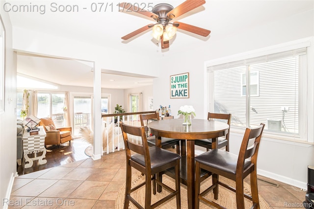 8856 Charbane Ave, White Lake, MI 48386 - dining room featuring ceiling fan and light tile patterned floors
