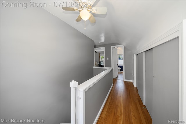 903 Oakridge Ave, Royal Oak, MI 48067 - hall with lofted ceiling, an upstairs landing, and wood finished floors