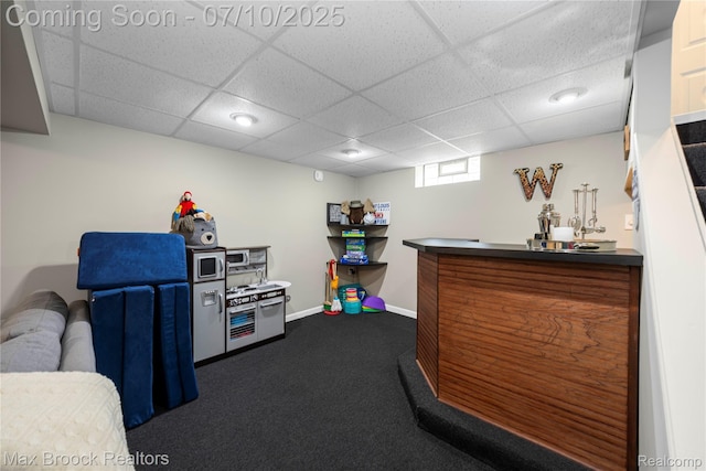 903 Oakridge Ave, Royal Oak, MI 48067 - indoor dry bar with a drop ceiling and dark carpet
