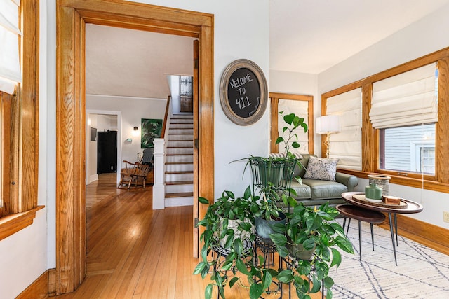 411 Edgemoor Ave, Kalamazoo, MI 49001 - living area with hardwood / wood-style flooring and stairs