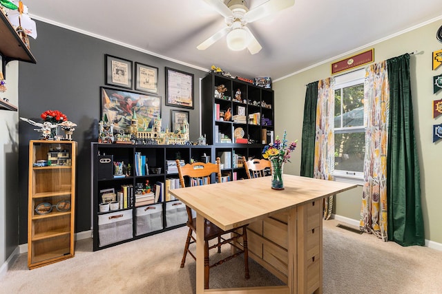 411 Edgemoor Ave, Kalamazoo, MI 49001 - carpeted office space featuring ornamental molding and a ceiling fan