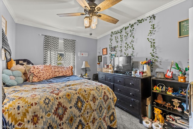 29520 Hunter St, Trenton, MI 48183 - carpeted bedroom with crown molding and ceiling fan