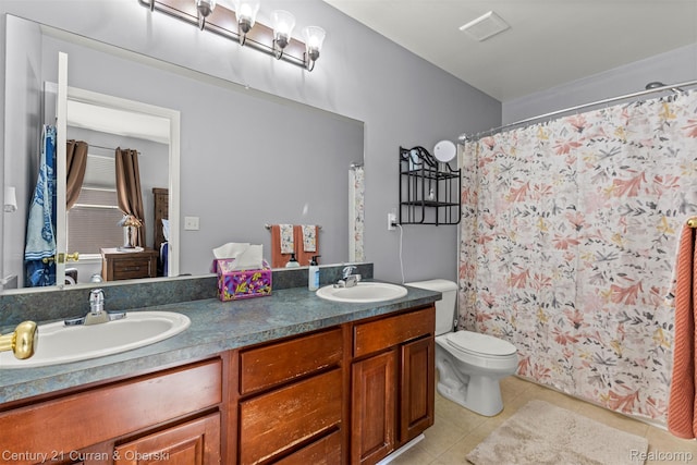 29520 Hunter St, Trenton, MI 48183 - bathroom featuring tile patterned flooring, double vanity, and a shower with curtain