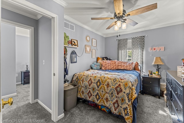 29520 Hunter St, Trenton, MI 48183 - bedroom with carpet floors, crown molding, and ceiling fan