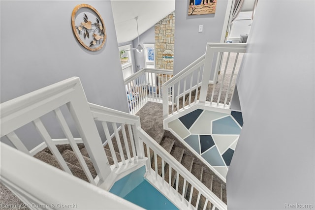 29520 Hunter St, Trenton, MI 48183 - stairs with ceiling fan and vaulted ceiling