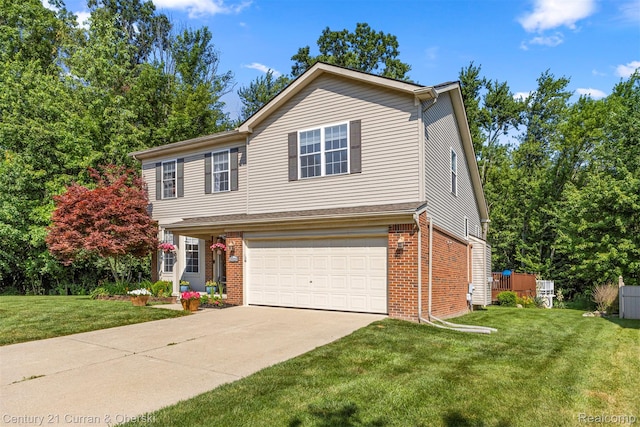 29520 Hunter St, Trenton, MI 48183 - traditional home featuring brick siding, a garage, concrete driveway, and a front lawn