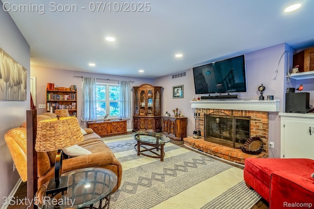 4375 Island Park Dr, Waterford, MI 48329 - living area with recessed lighting and a fireplace